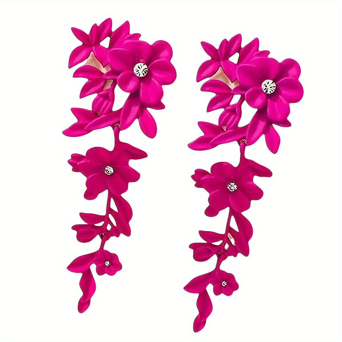 Pink Floral Dangle Earrings with Rhinestone Accents